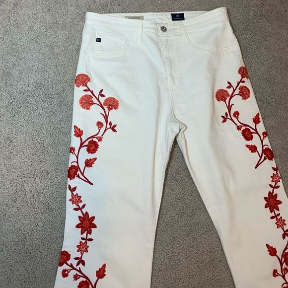 AG Adriano Goldschmied Jodi Embroidered Flare-Leg Cropped Jeans, White - Picture 4 of 5
